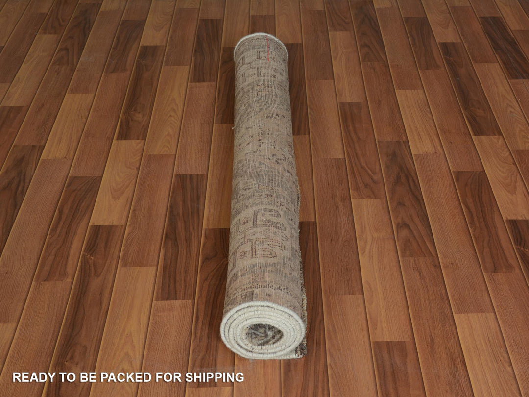 4'4" x 7'4" New Hand Knotted Beige Worn Wool Rectangle Oriental Rug - MOA10257214