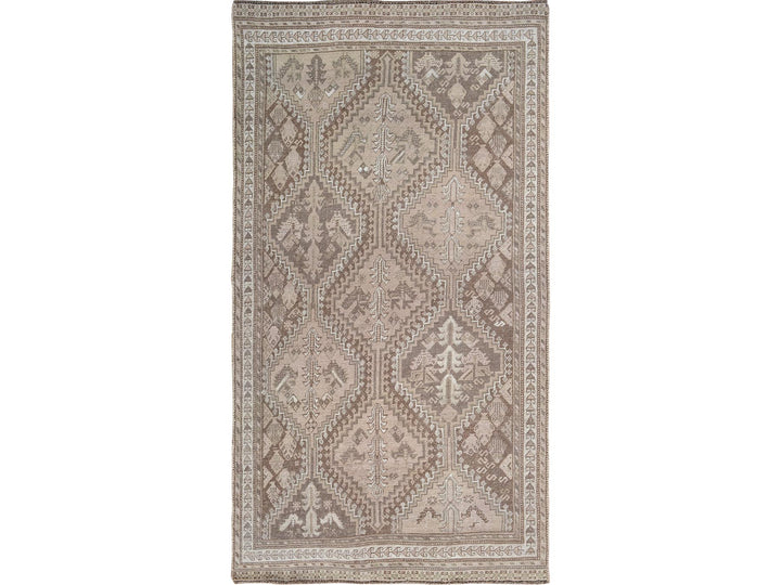 4'9" x 8'6" New Hand Knotted Brown Worn Wool Rectangle Oriental Rug - MOA10257225