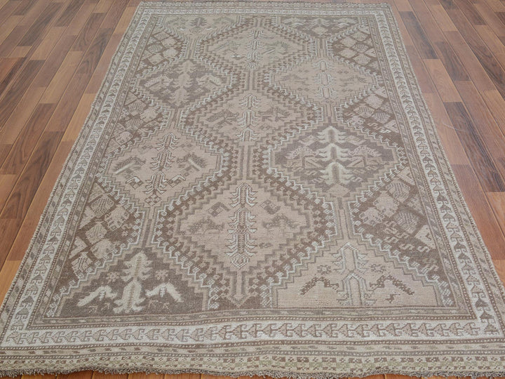 4'9" x 8'6" New Hand Knotted Brown Worn Wool Rectangle Oriental Rug - MOA10257225