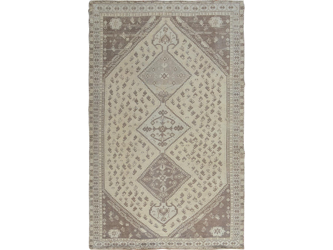 5'0" x 7'9" New Hand Knotted Beige Worn Wool Rectangle Oriental Rug - MOA10257236