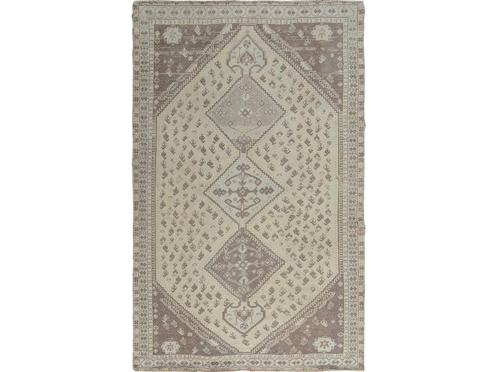 5'0" x 7'9" New Hand Knotted Beige Worn Wool Rectangle Oriental Rug - MOA10257236