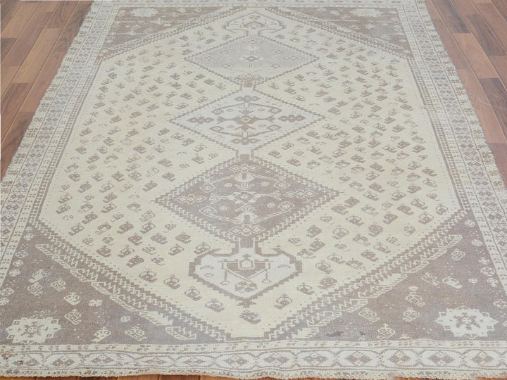 5'0" x 7'9" New Hand Knotted Beige Worn Wool Rectangle Oriental Rug - MOA10257236