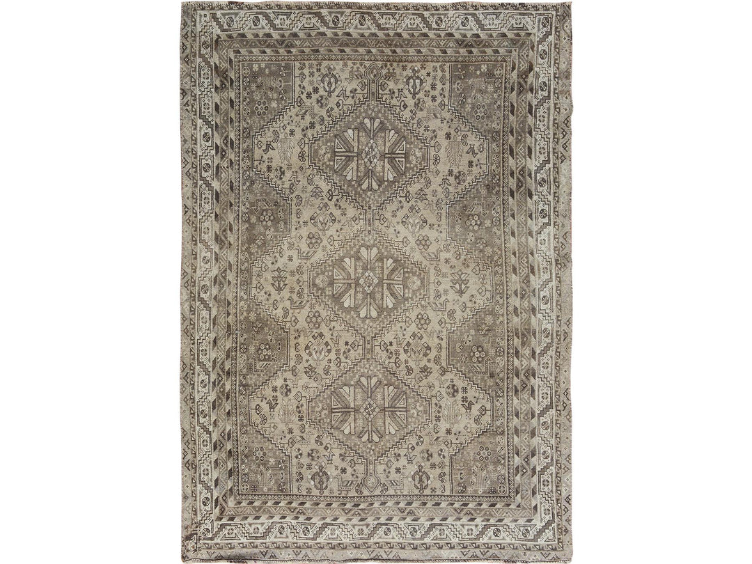 5'8" x 8'0" New Hand Knotted Beige Worn Wool Rectangle Oriental Rug - MOA10257242