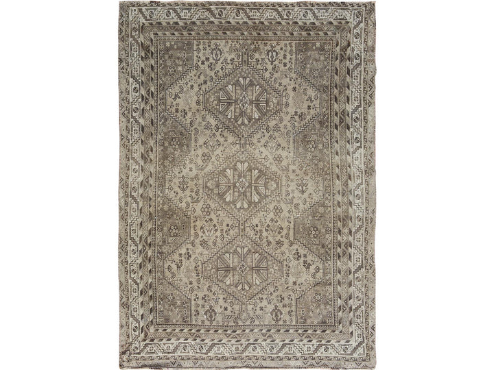 5'8" x 8'0" New Hand Knotted Beige Worn Wool Rectangle Oriental Rug - MOA10257242