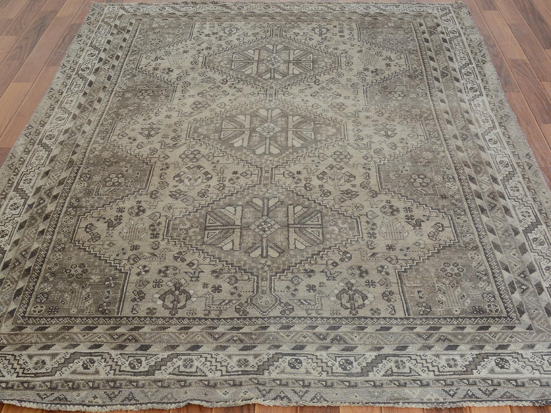 5'8" x 8'0" New Hand Knotted Beige Worn Wool Rectangle Oriental Rug - MOA10257242