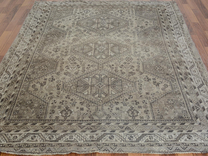 5'8" x 8'0" New Hand Knotted Beige Worn Wool Rectangle Oriental Rug - MOA10257242