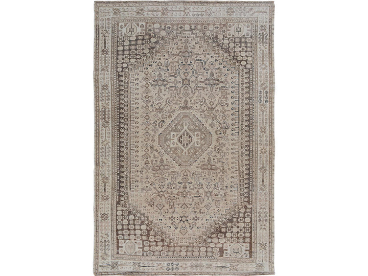 5'6" x 8'2" New Hand Knotted Brown Worn Wool Rectangle Oriental Rug - MOA10257245