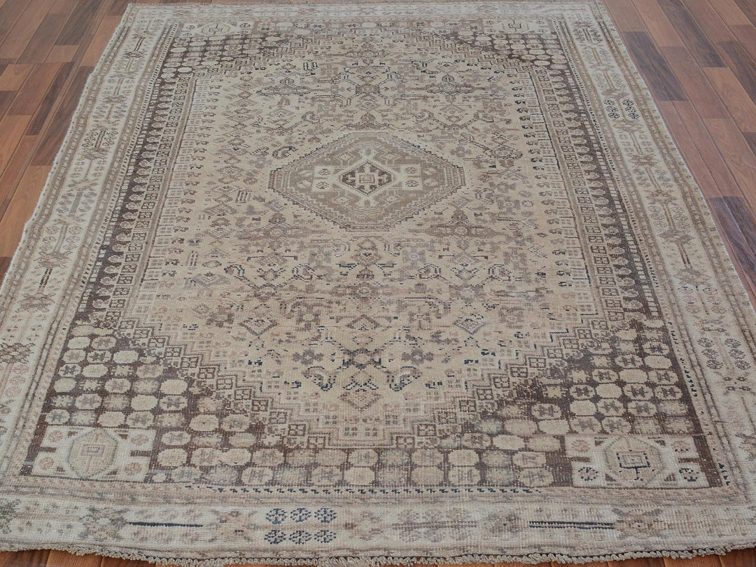 5'6" x 8'2" New Hand Knotted Brown Worn Wool Rectangle Oriental Rug - MOA10257245