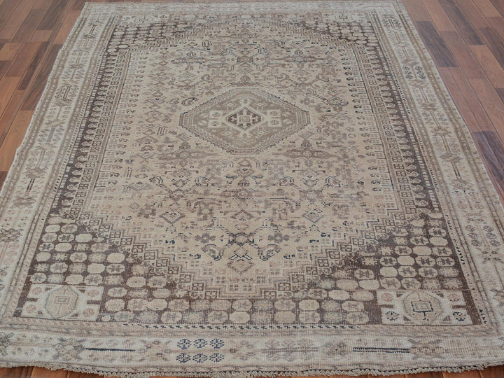 5'6" x 8'2" New Hand Knotted Brown Worn Wool Rectangle Oriental Rug - MOA10257245