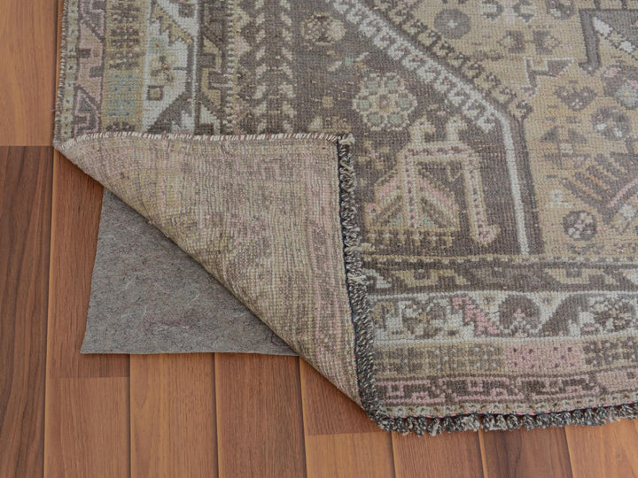 7'1" x 9'10" New Hand Knotted Beige Worn Wool Rectangle Oriental Rug - MOA10257255