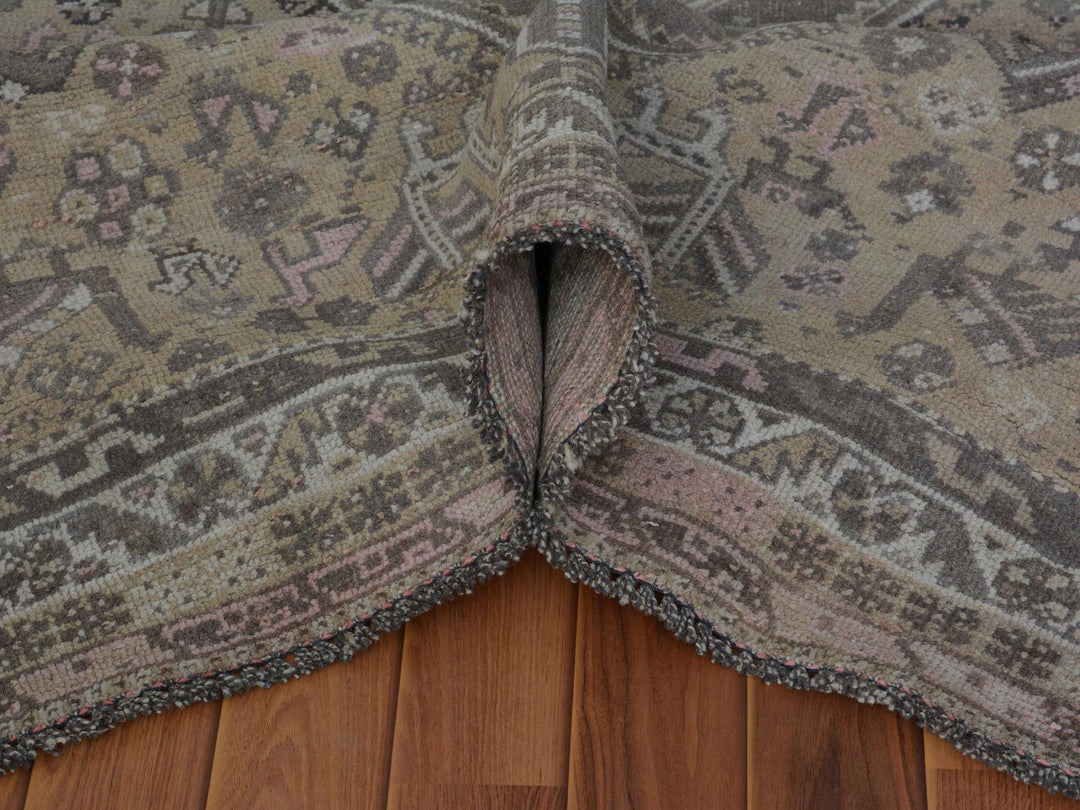 7'1" x 9'10" New Hand Knotted Beige Worn Wool Rectangle Oriental Rug - MOA10257255