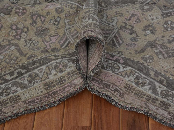 7'1" x 9'10" New Hand Knotted Beige Worn Wool Rectangle Oriental Rug - MOA10257255