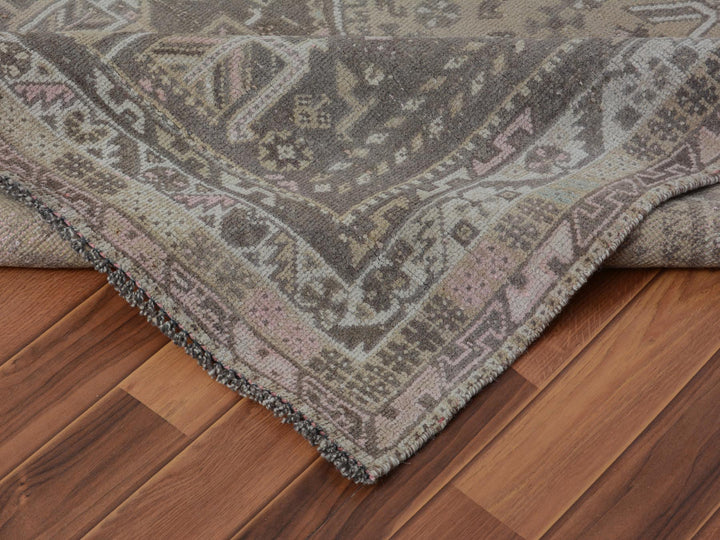 7'1" x 9'10" New Hand Knotted Beige Worn Wool Rectangle Oriental Rug - MOA10257255