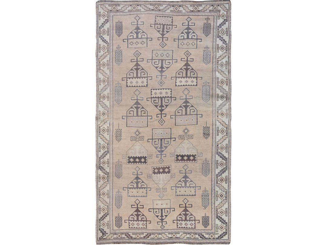 4'9" x 9'0" New Hand Knotted Grey Worn Wool Rectangle Oriental Rug - MOA10257279