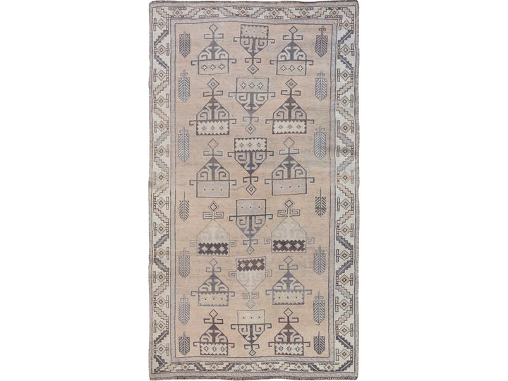 4'9" x 9'0" New Hand Knotted Grey Worn Wool Rectangle Oriental Rug - MOA10257279