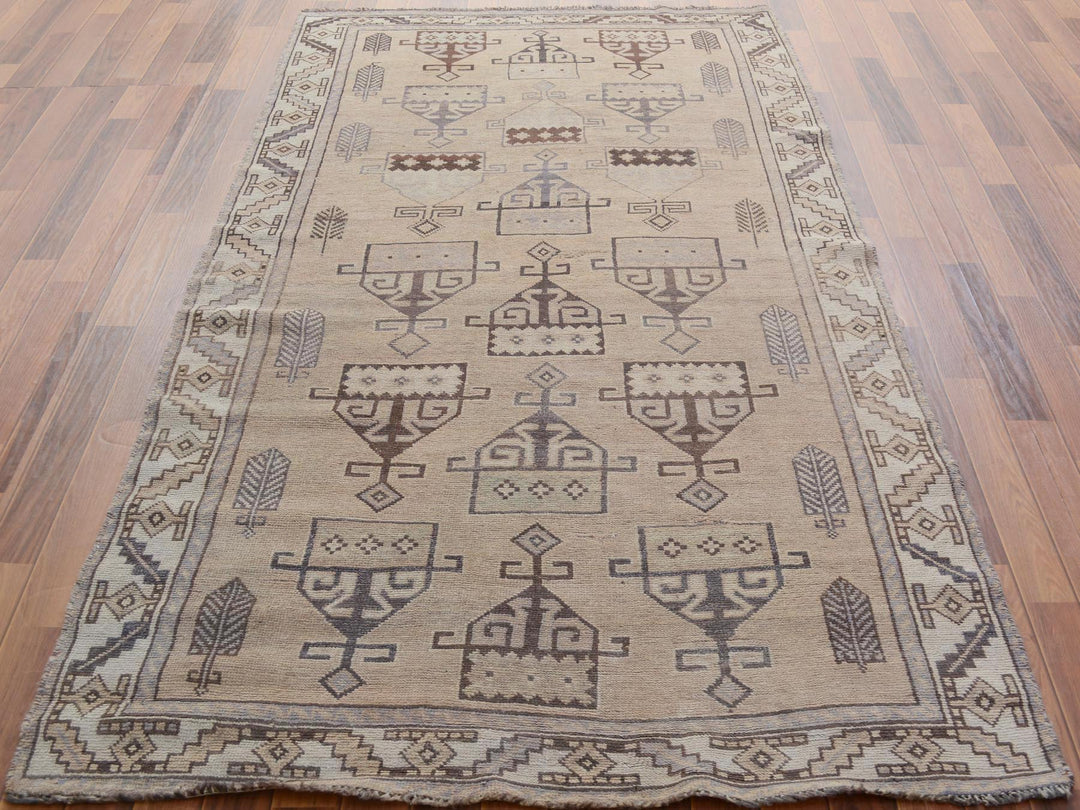 4'9" x 9'0" New Hand Knotted Grey Worn Wool Rectangle Oriental Rug - MOA10257279