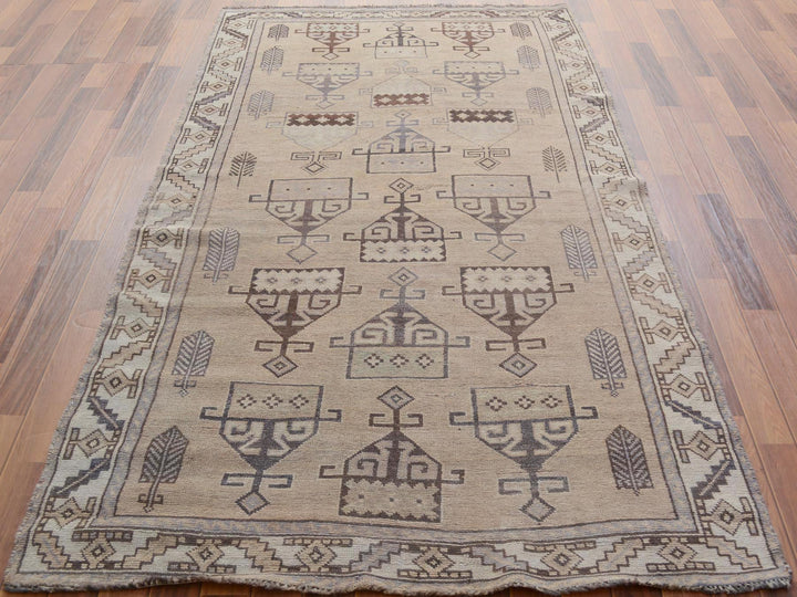 4'9" x 9'0" New Hand Knotted Grey Worn Wool Rectangle Oriental Rug - MOA10257279