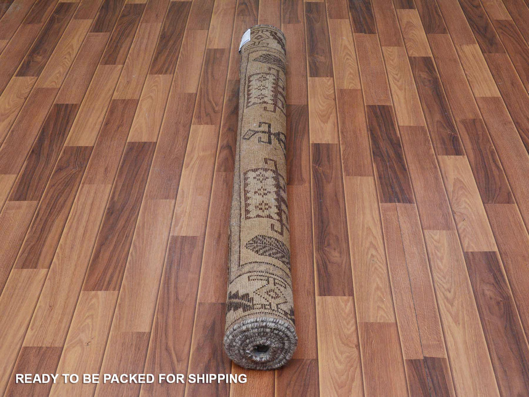 4'9" x 9'0" New Hand Knotted Grey Worn Wool Rectangle Oriental Rug - MOA10257279