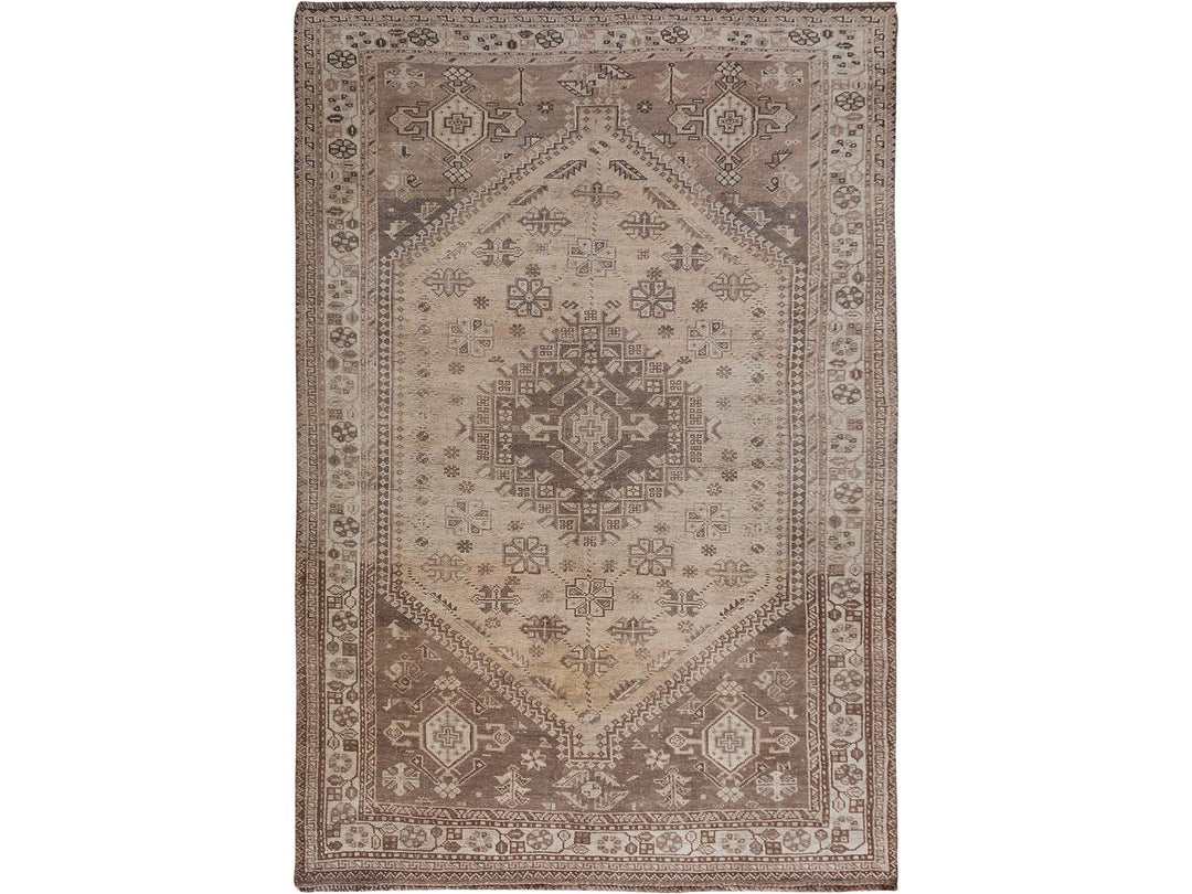 5'4" x 8'1" New Hand Knotted Beige Worn Wool Rectangle Oriental Rug - MOA10257281