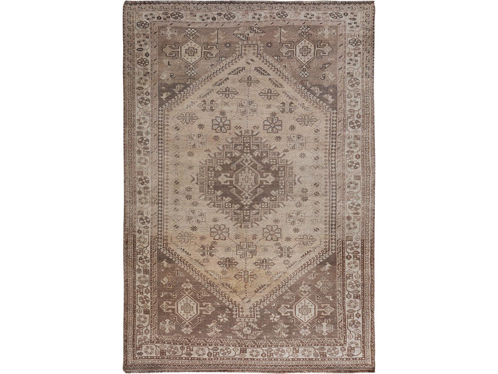 5'4" x 8'1" New Hand Knotted Beige Worn Wool Rectangle Oriental Rug - MOA10257281