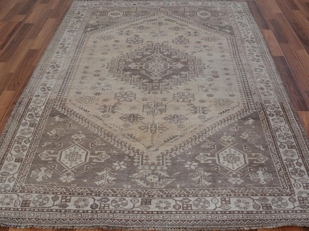 5'4" x 8'1" New Hand Knotted Beige Worn Wool Rectangle Oriental Rug - MOA10257281