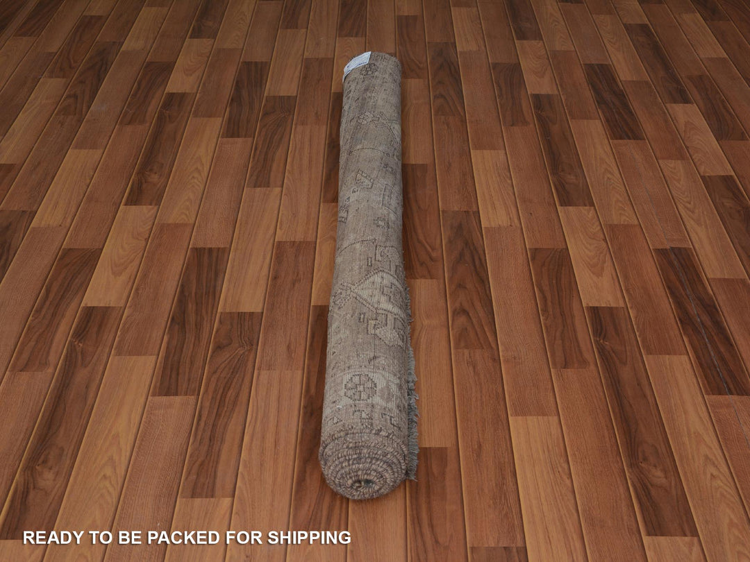 5'4" x 8'1" New Hand Knotted Beige Worn Wool Rectangle Oriental Rug - MOA10257281