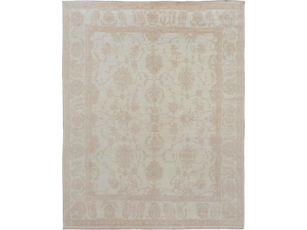 8'0" x 9'6" New Hand Knotted Ivory Wool Rectangle Oriental Rug - MOA10257538
