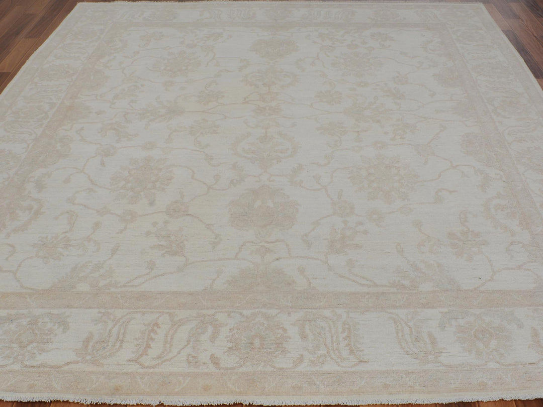 8'0" x 9'6" New Hand Knotted Ivory Wool Rectangle Oriental Rug - MOA10257538