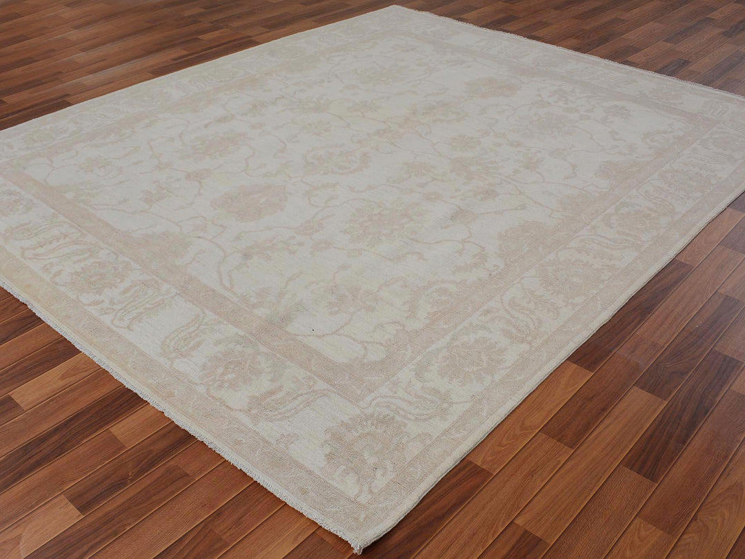 8'0" x 9'6" New Hand Knotted Ivory Wool Rectangle Oriental Rug - MOA10257538