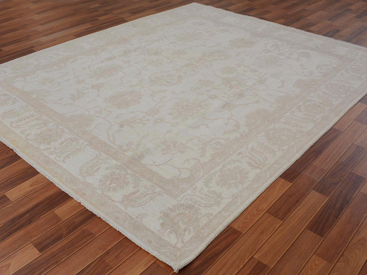 8'0" x 9'6" New Hand Knotted Ivory Wool Rectangle Oriental Rug - MOA10257538