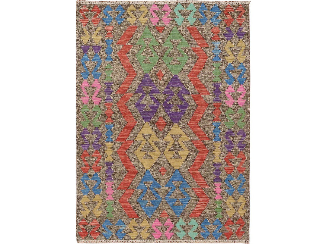 2'8" x 3'8" New Hand Woven Grey Wool Rectangle Oriental Rug - MOA10257544