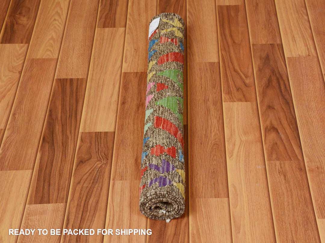 2'8" x 3'8" New Hand Woven Grey Wool Rectangle Oriental Rug - MOA10257544