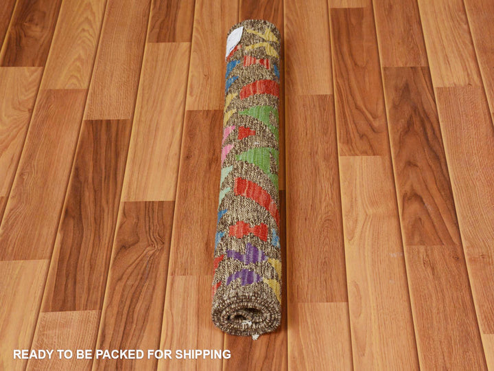 2'8" x 3'8" New Hand Woven Grey Wool Rectangle Oriental Rug - MOA10257544