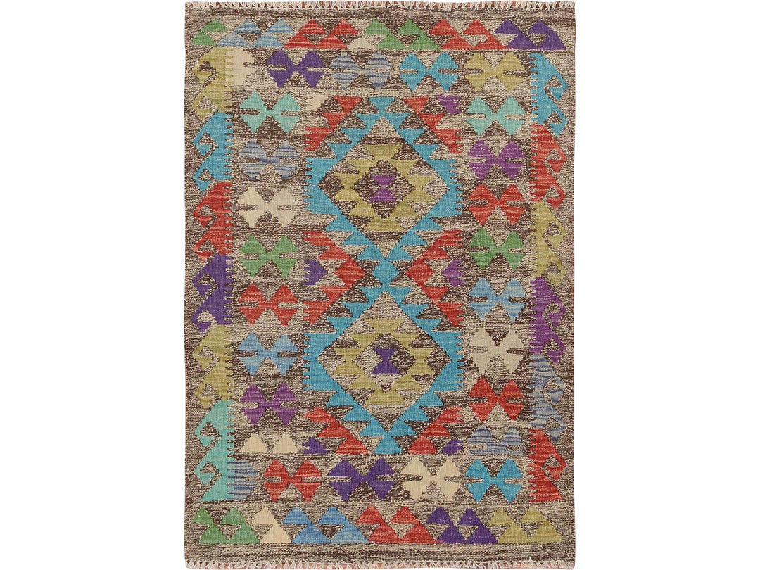 2'7" x 3'10" New Hand Woven Brown Wool Rectangle Oriental Rug - MOA10257547