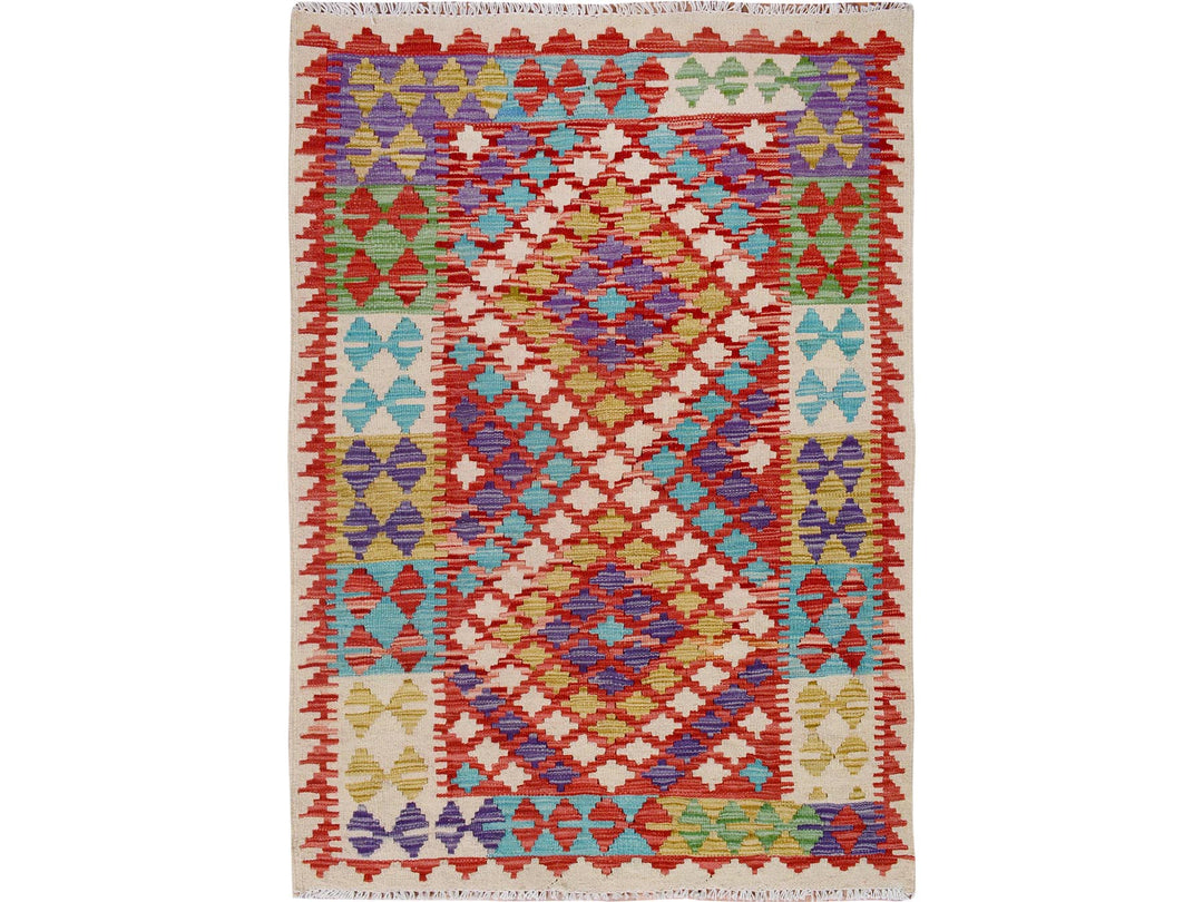 2'10" x 4'2" New Hand Woven Ivory Wool Rectangle Oriental Rug - MOA10257597