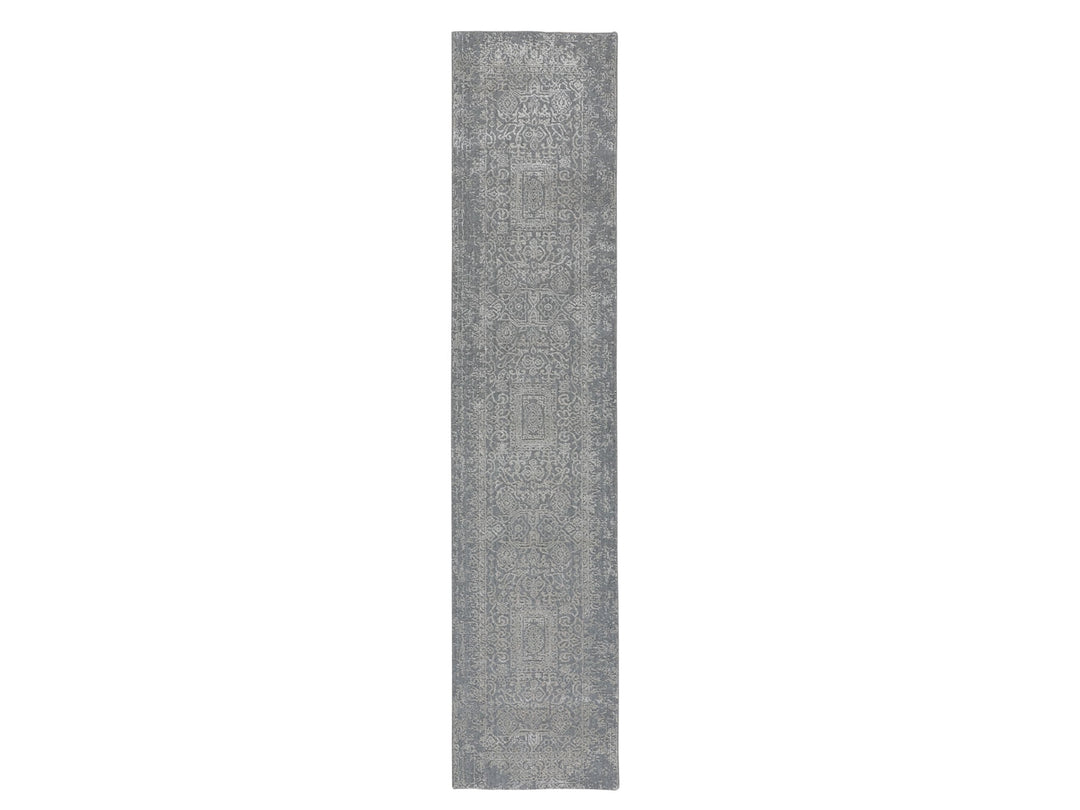 2'5" x 12'2" New Hand Loomed Grey Wool & Silk Runner Oriental Rug - MOA10258001
