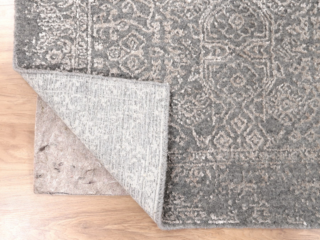 2'5" x 12'2" New Hand Loomed Grey Wool & Silk Runner Oriental Rug - MOA10258001