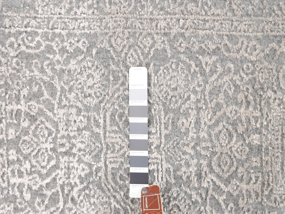 2'5" x 12'2" New Hand Loomed Grey Wool & Silk Runner Oriental Rug - MOA10258001