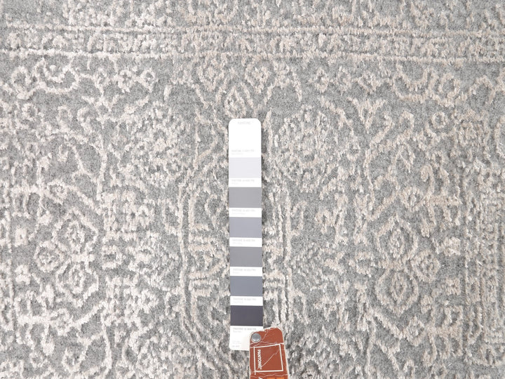 2'5" x 12'2" New Hand Loomed Grey Wool & Silk Runner Oriental Rug - MOA10258001