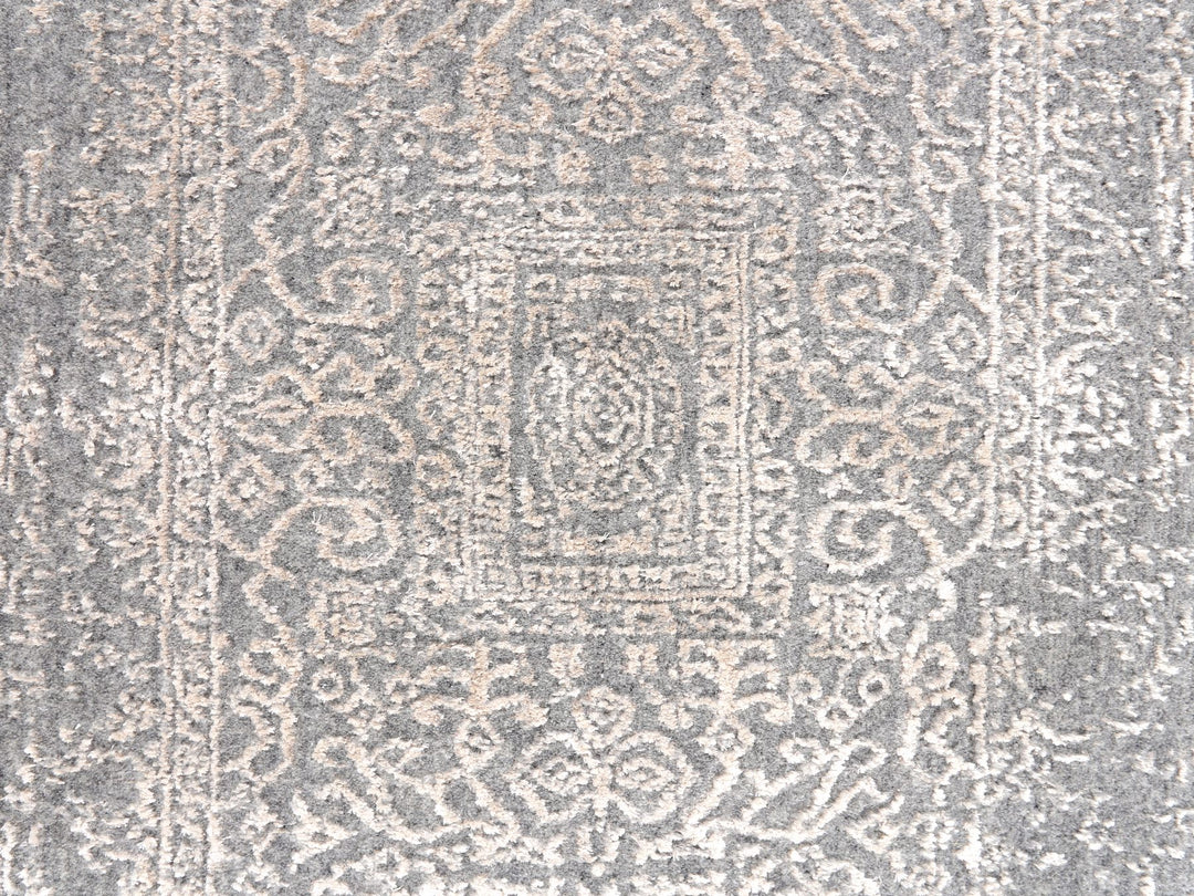 2'5" x 12'2" New Hand Loomed Grey Wool & Silk Runner Oriental Rug - MOA10258001