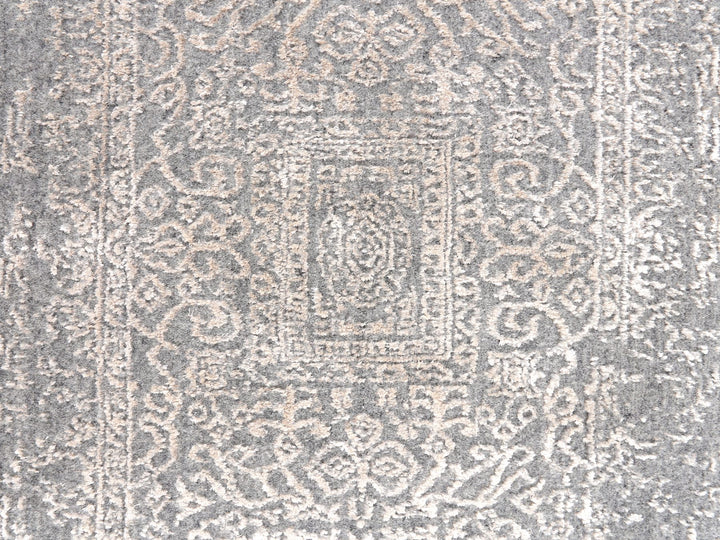 2'5" x 12'2" New Hand Loomed Grey Wool & Silk Runner Oriental Rug - MOA10258001