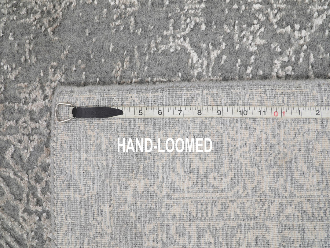 2'5" x 12'2" New Hand Loomed Grey Wool & Silk Runner Oriental Rug - MOA10258001