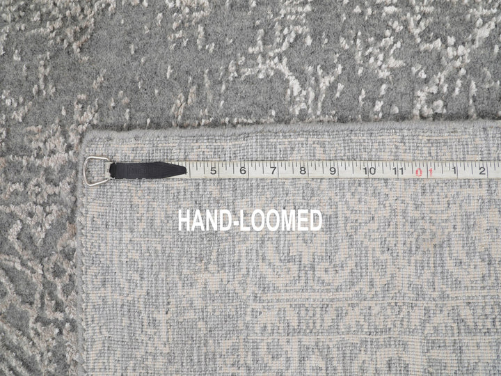 2'5" x 12'2" New Hand Loomed Grey Wool & Silk Runner Oriental Rug - MOA10258001