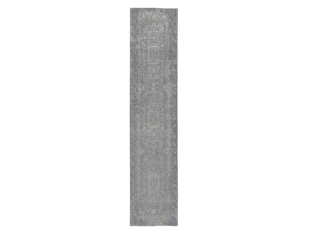 2'5" x 12'1" New Hand Loomed Grey Wool & Silk Runner Oriental Rug - MOA10258003