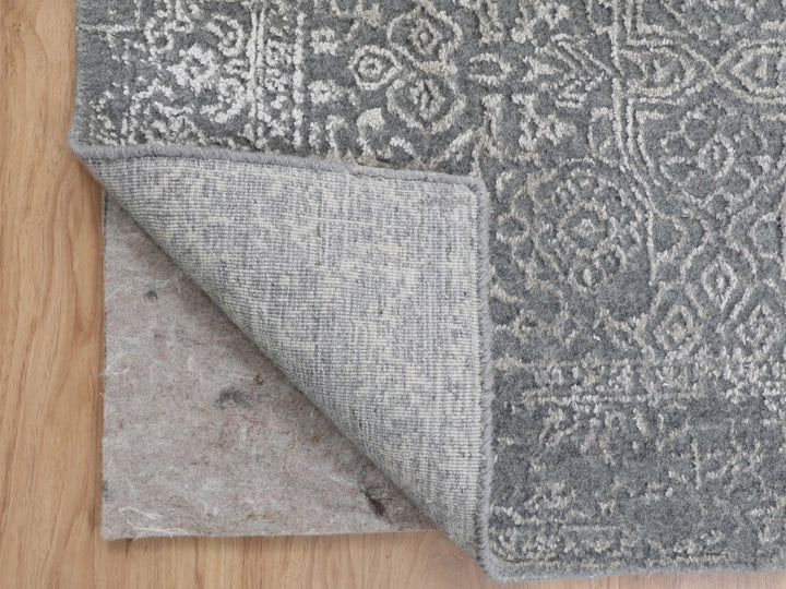 2'5" x 12'1" New Hand Loomed Grey Wool & Silk Runner Oriental Rug - MOA10258003