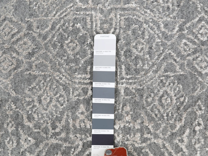 2'5" x 12'1" New Hand Loomed Grey Wool & Silk Runner Oriental Rug - MOA10258003