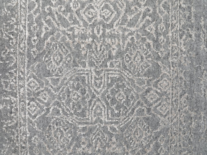 2'5" x 12'1" New Hand Loomed Grey Wool & Silk Runner Oriental Rug - MOA10258003
