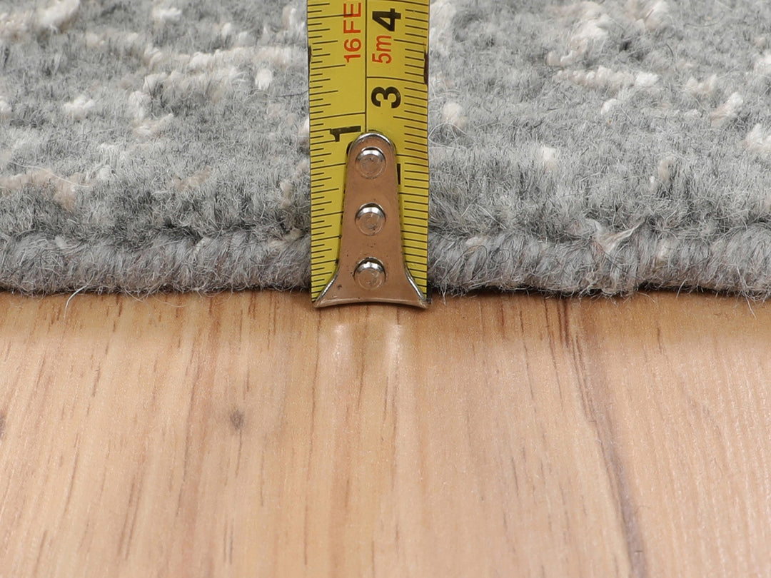 2'5" x 12'1" New Hand Loomed Grey Wool & Silk Runner Oriental Rug - MOA10258003