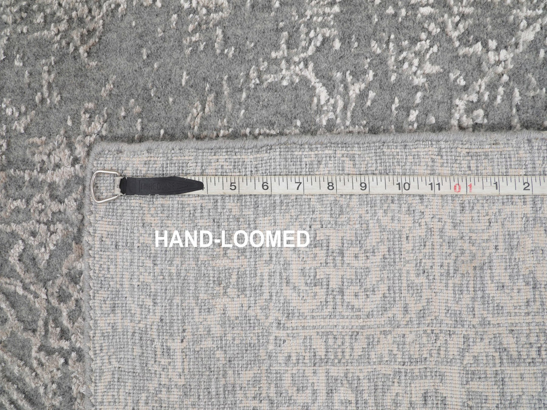 2'5" x 12'1" New Hand Loomed Grey Wool & Silk Runner Oriental Rug - MOA10258003
