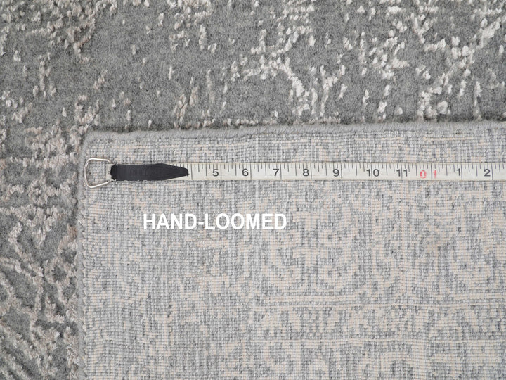 2'5" x 12'1" New Hand Loomed Grey Wool & Silk Runner Oriental Rug - MOA10258003
